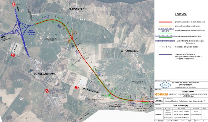 Plan orientacyjny obwodnicy Kołbaskowa w ciągu DK13. Źródło: GDDKiA